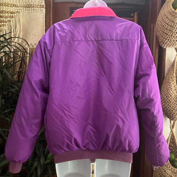Vintage Columbia Reversible Down Puffer Jacket L Purple Pink 90s Ski Coat Retro - Picture 2 of 15